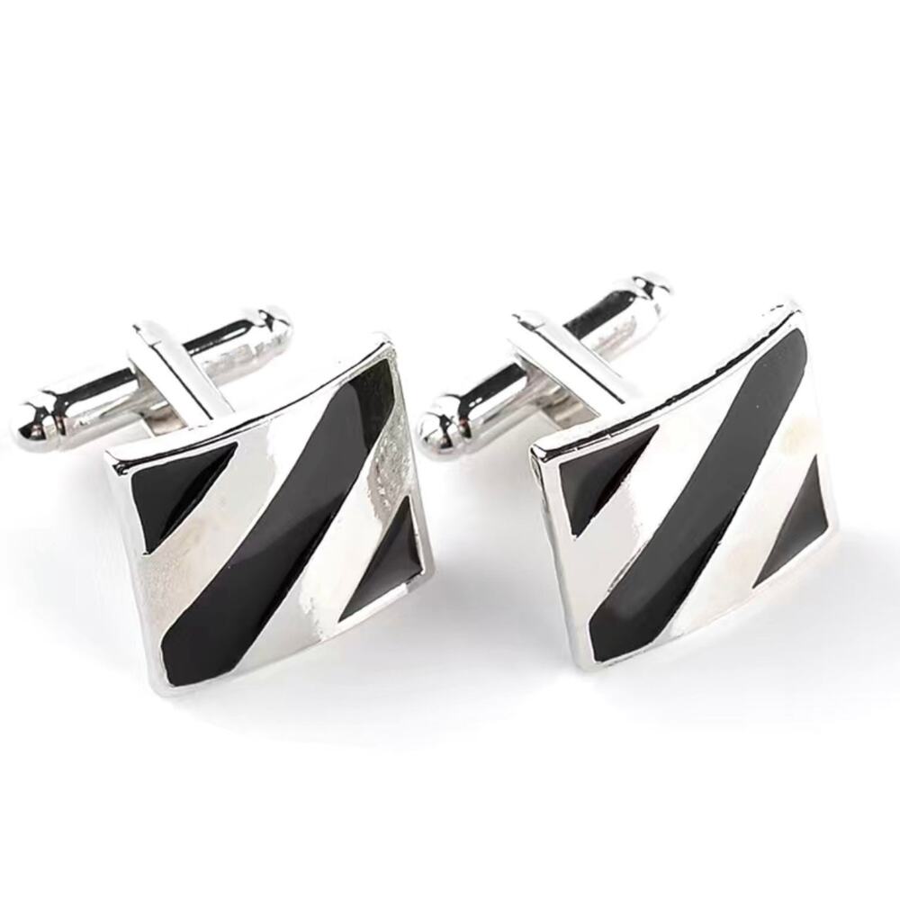 Black Enamel Silver Cufflinks